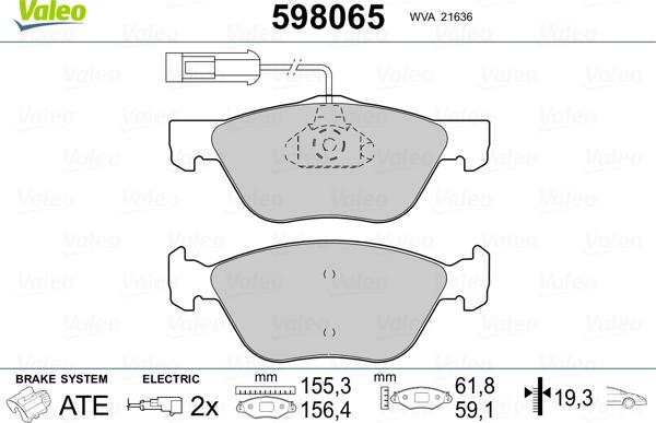 Valeo 598065 - Комплект спирачно феродо, дискови спирачки vvparts.bg