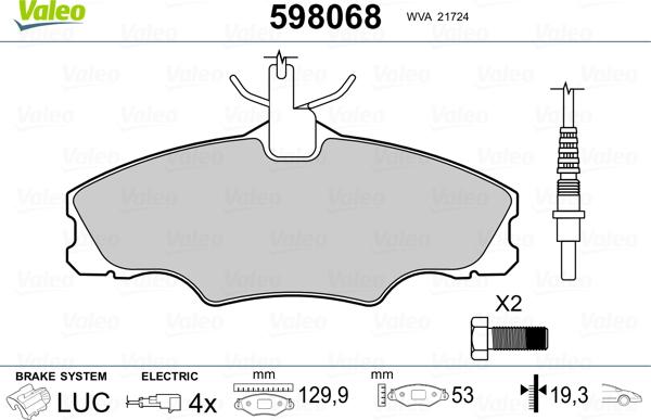 Valeo 598068 - Комплект спирачно феродо, дискови спирачки vvparts.bg