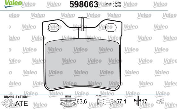 Valeo 598063 - Комплект спирачно феродо, дискови спирачки vvparts.bg