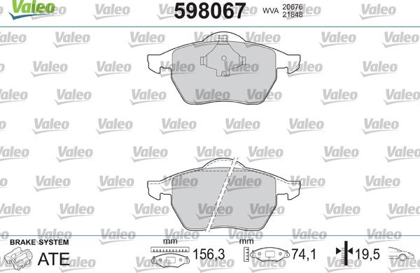 Valeo 598067 - Комплект спирачно феродо, дискови спирачки vvparts.bg