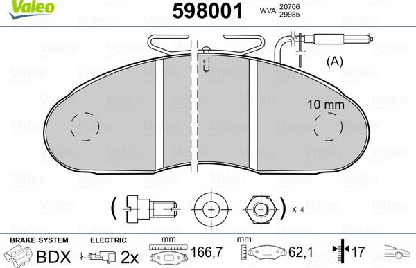 Valeo 598001 - Комплект спирачно феродо, дискови спирачки vvparts.bg