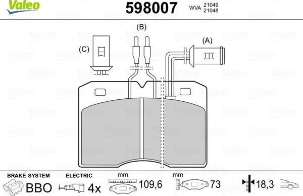 Valeo 598007 - Комплект спирачно феродо, дискови спирачки vvparts.bg