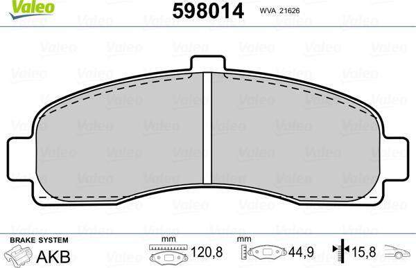 Valeo 598014 - Комплект спирачно феродо, дискови спирачки vvparts.bg