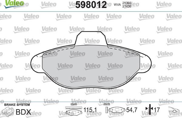 Valeo 598012 - Комплект спирачно феродо, дискови спирачки vvparts.bg