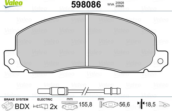 Valeo 598086 - Комплект спирачно феродо, дискови спирачки vvparts.bg