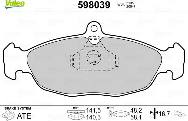 Valeo 598039 - Комплект спирачно феродо, дискови спирачки vvparts.bg