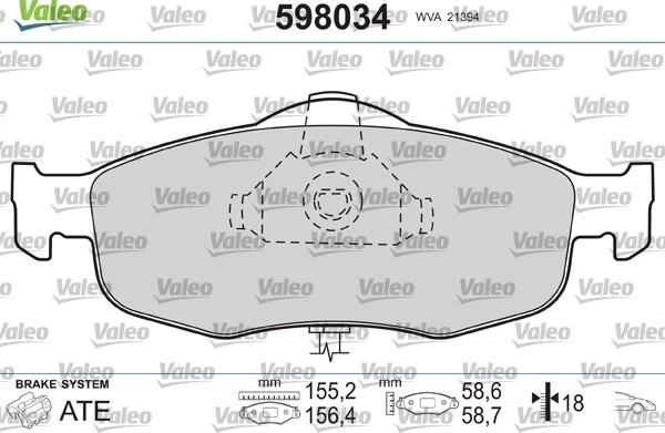 Valeo 598034 - Комплект спирачно феродо, дискови спирачки vvparts.bg