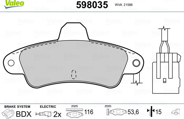 Valeo 598035 - Комплект спирачно феродо, дискови спирачки vvparts.bg