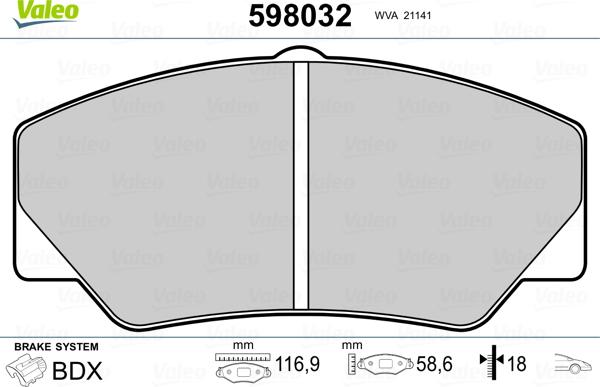 Valeo 598032 - Комплект спирачно феродо, дискови спирачки vvparts.bg