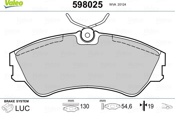 Valeo 598025 - Комплект спирачно феродо, дискови спирачки vvparts.bg