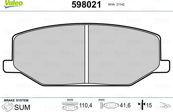 Valeo 598021 - Комплект спирачно феродо, дискови спирачки vvparts.bg