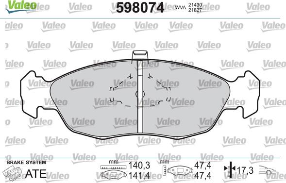 Valeo 598074 - Комплект спирачно феродо, дискови спирачки vvparts.bg