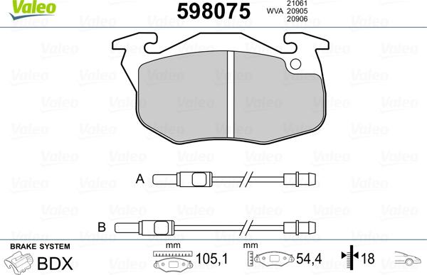 Valeo 598075 - Комплект спирачно феродо, дискови спирачки vvparts.bg