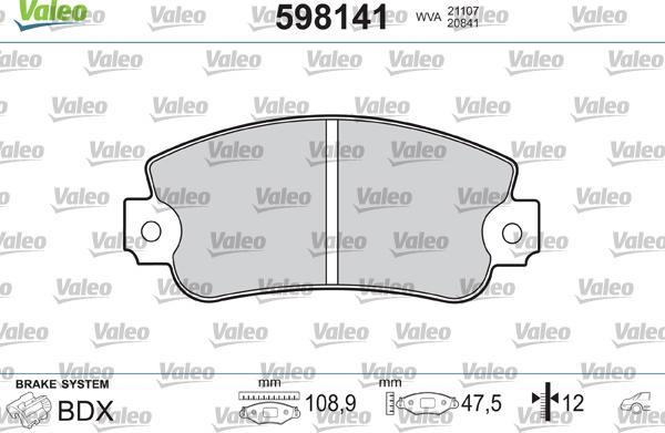 Valeo 598141 - Комплект спирачно феродо, дискови спирачки vvparts.bg