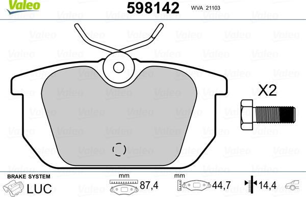 Valeo 598142 - Комплект спирачно феродо, дискови спирачки vvparts.bg