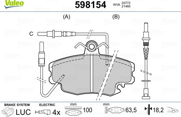 Valeo 598154 - Комплект спирачно феродо, дискови спирачки vvparts.bg