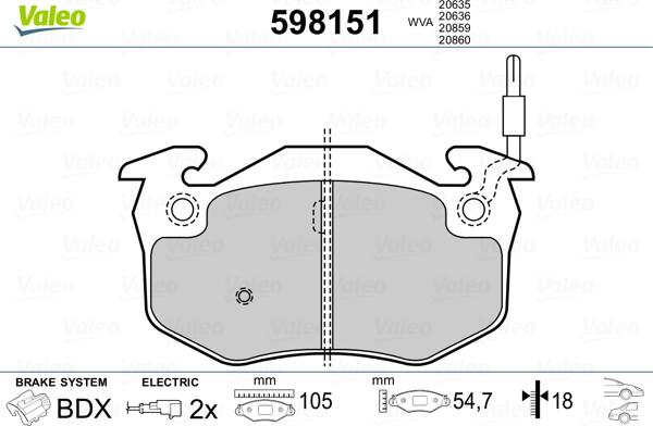 Valeo 598151 - Комплект спирачно феродо, дискови спирачки vvparts.bg