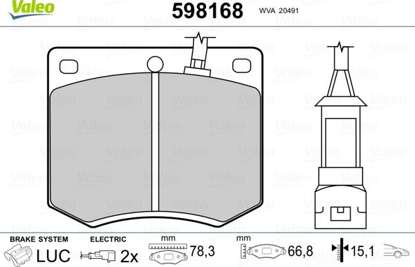 Valeo 598168 - Комплект спирачно феродо, дискови спирачки vvparts.bg