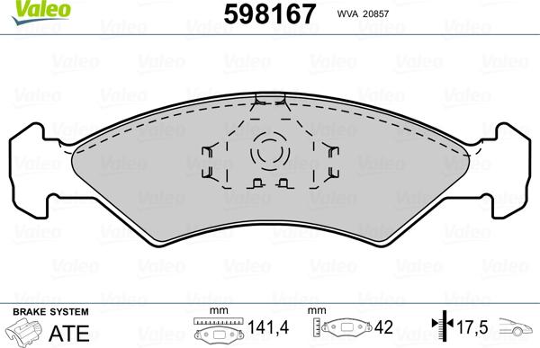Valeo 598167 - Комплект спирачно феродо, дискови спирачки vvparts.bg