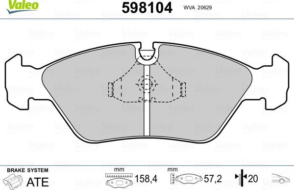 Valeo 598104 - Комплект спирачно феродо, дискови спирачки vvparts.bg