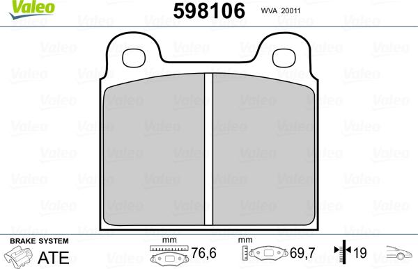 Valeo 598106 - Комплект спирачно феродо, дискови спирачки vvparts.bg