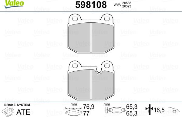 Valeo 598108 - Комплект спирачно феродо, дискови спирачки vvparts.bg