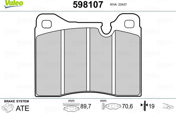 Valeo 598107 - Комплект спирачно феродо, дискови спирачки vvparts.bg