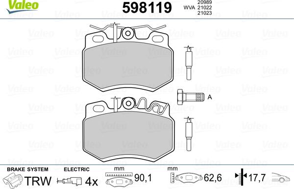 Valeo 598119 - Комплект спирачно феродо, дискови спирачки vvparts.bg