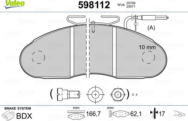 Valeo 598112 - Комплект спирачно феродо, дискови спирачки vvparts.bg