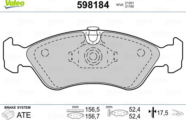 Valeo 598184 - Комплект спирачно феродо, дискови спирачки vvparts.bg