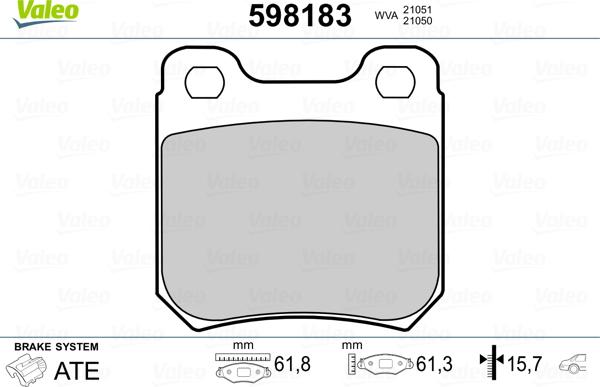 Valeo 598183 - Комплект спирачно феродо, дискови спирачки vvparts.bg