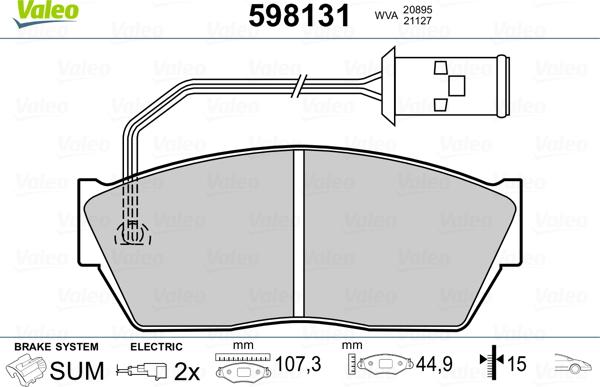 Valeo 598131 - Комплект спирачно феродо, дискови спирачки vvparts.bg