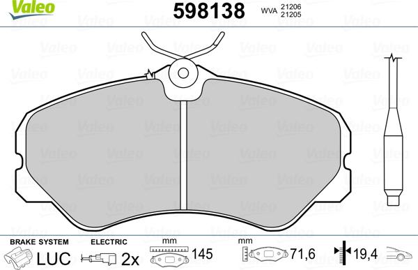 Valeo 598138 - Комплект спирачно феродо, дискови спирачки vvparts.bg