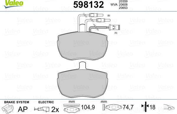 Valeo 598132 - Комплект спирачно феродо, дискови спирачки vvparts.bg