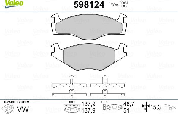 Valeo 598124 - Комплект спирачно феродо, дискови спирачки vvparts.bg