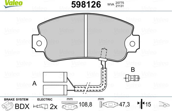 Valeo 598126 - Комплект спирачно феродо, дискови спирачки vvparts.bg