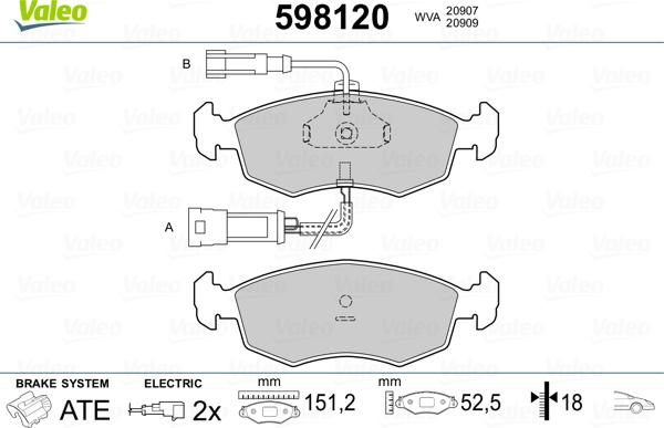 Valeo 598120 - Комплект спирачно феродо, дискови спирачки vvparts.bg