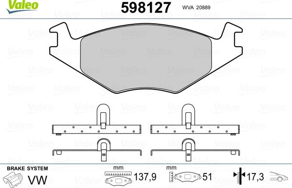 Valeo 598127 - Комплект спирачно феродо, дискови спирачки vvparts.bg