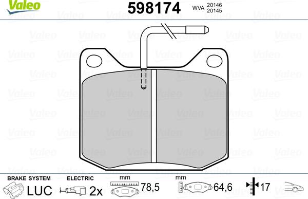 Valeo 598174 - Комплект спирачно феродо, дискови спирачки vvparts.bg