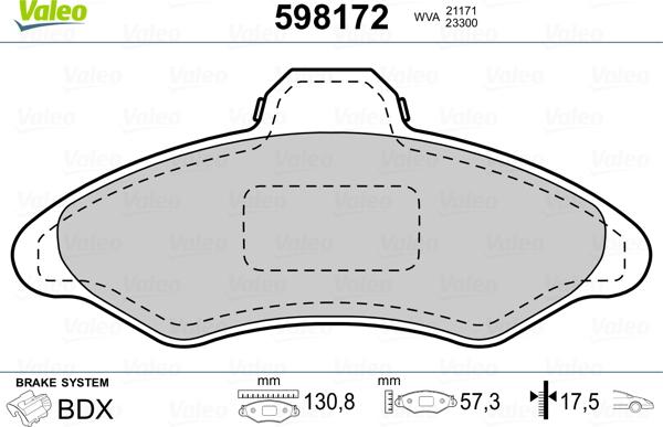 Valeo 598172 - Комплект спирачно феродо, дискови спирачки vvparts.bg