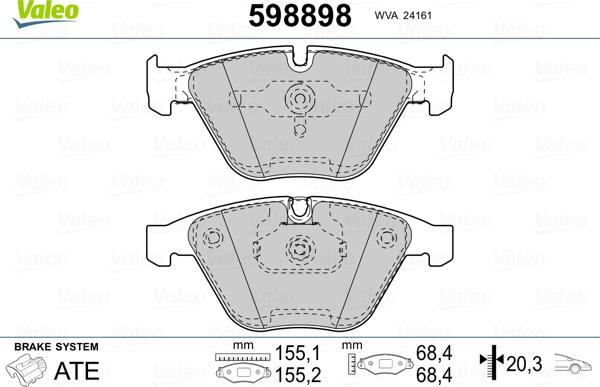 Valeo 598898 - Комплект спирачно феродо, дискови спирачки vvparts.bg