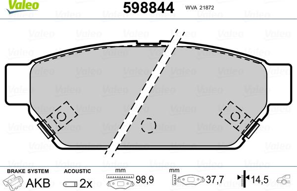 Valeo 598844 - Комплект спирачно феродо, дискови спирачки vvparts.bg