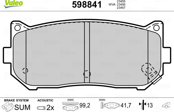 Valeo 598841 - Комплект спирачно феродо, дискови спирачки vvparts.bg