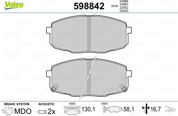 Valeo 598842 - Комплект спирачно феродо, дискови спирачки vvparts.bg