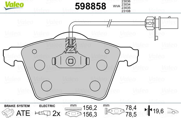 Valeo 598858 - Комплект спирачно феродо, дискови спирачки vvparts.bg