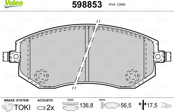 Valeo 598853 - Комплект спирачно феродо, дискови спирачки vvparts.bg