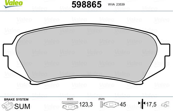 Valeo 598865 - Комплект спирачно феродо, дискови спирачки vvparts.bg