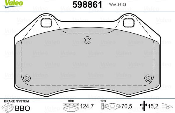 Valeo 598861 - Комплект спирачно феродо, дискови спирачки vvparts.bg