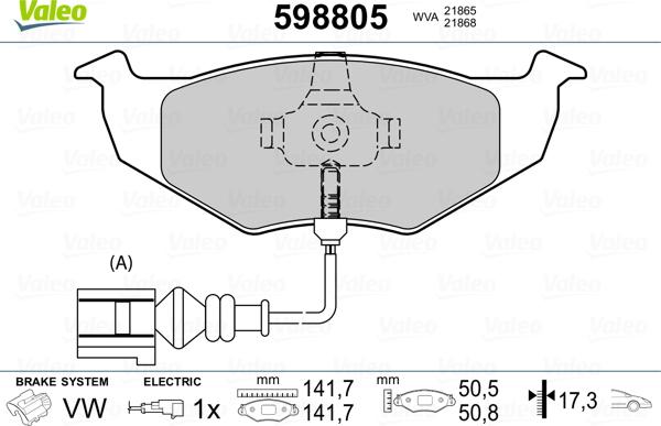 Valeo 598805 - Комплект спирачно феродо, дискови спирачки vvparts.bg