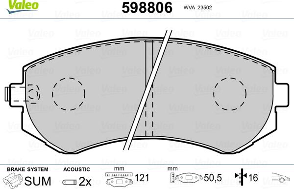 Valeo 598806 - Комплект спирачно феродо, дискови спирачки vvparts.bg